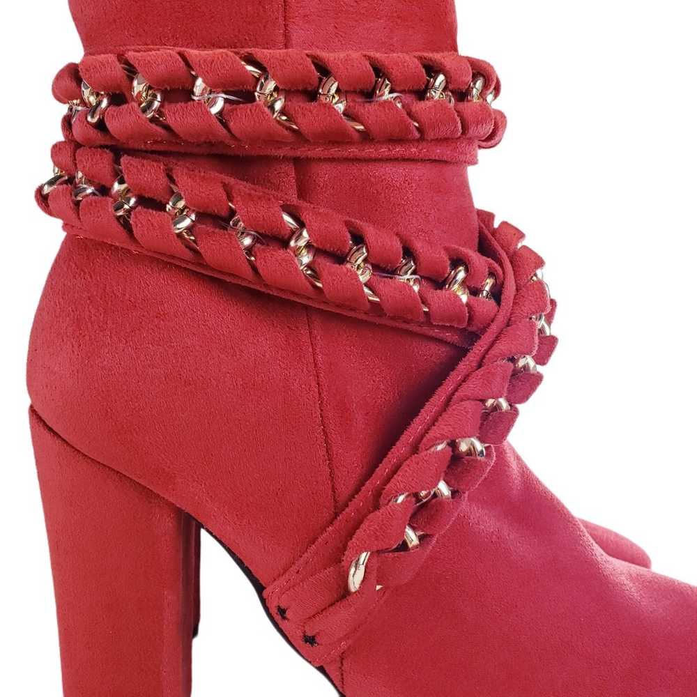 CAPE RIBBON RED FAUX SUEDE ZIP UP BOOT WITH BRAID… - image 10