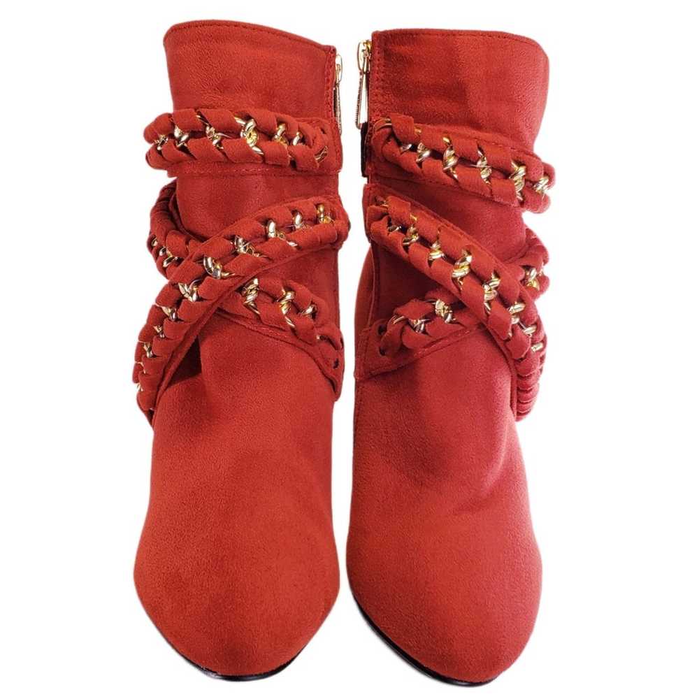 CAPE RIBBON RED FAUX SUEDE ZIP UP BOOT WITH BRAID… - image 2