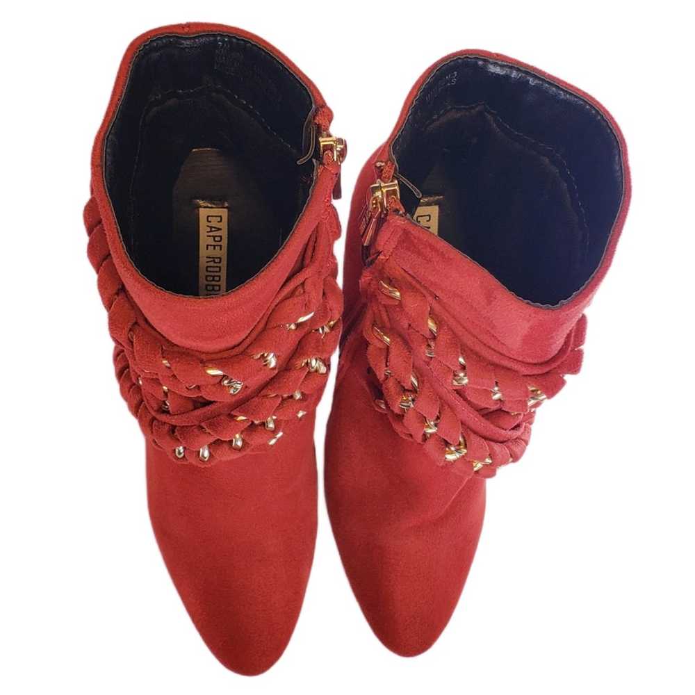 CAPE RIBBON RED FAUX SUEDE ZIP UP BOOT WITH BRAID… - image 3