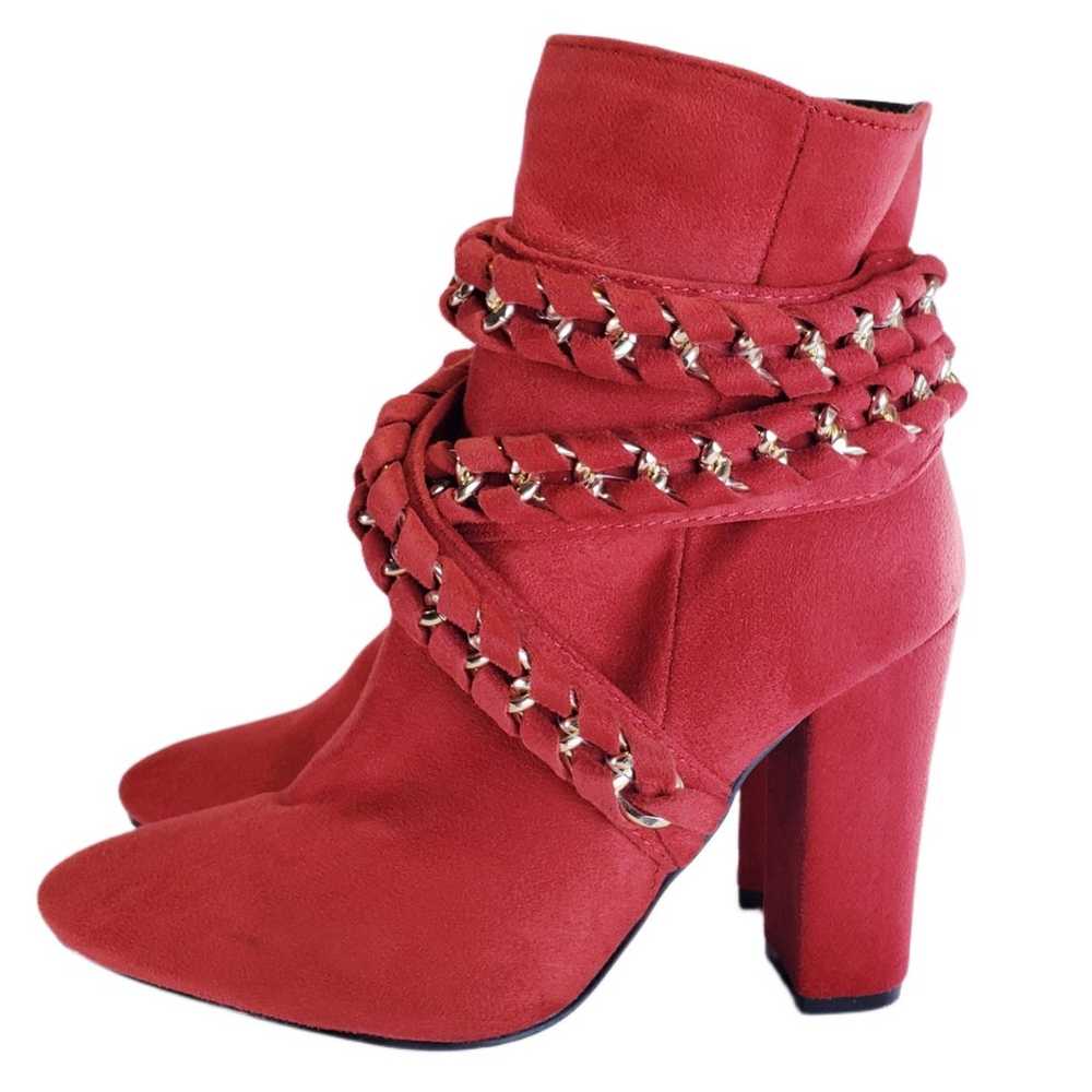 CAPE RIBBON RED FAUX SUEDE ZIP UP BOOT WITH BRAID… - image 4