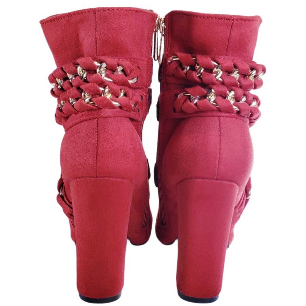 CAPE RIBBON RED FAUX SUEDE ZIP UP BOOT WITH BRAID… - image 5