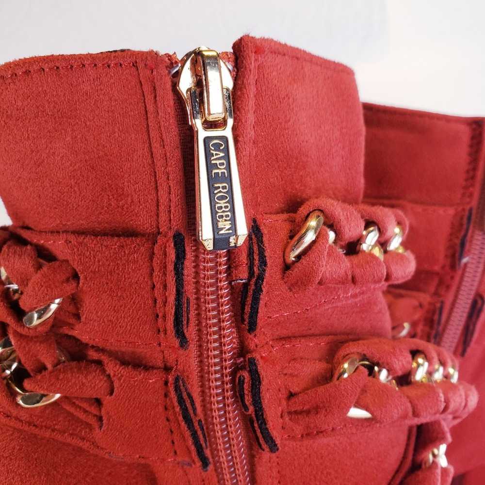 CAPE RIBBON RED FAUX SUEDE ZIP UP BOOT WITH BRAID… - image 6