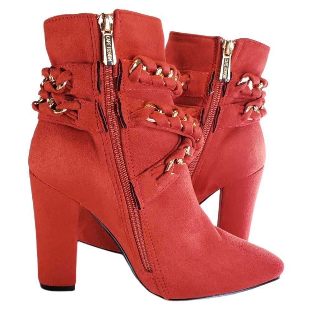 CAPE RIBBON RED FAUX SUEDE ZIP UP BOOT WITH BRAID… - image 9