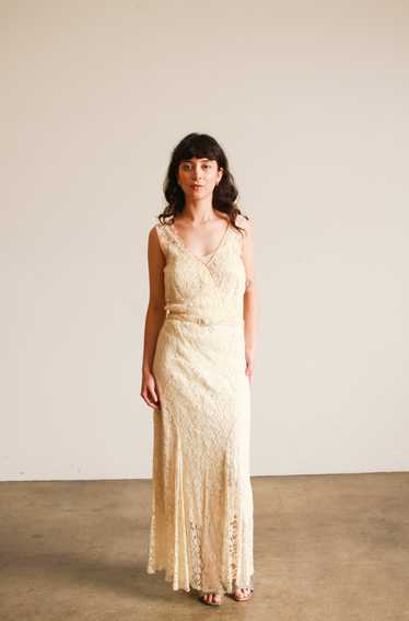 1930s Ecru Lace Cotton Bias Gown