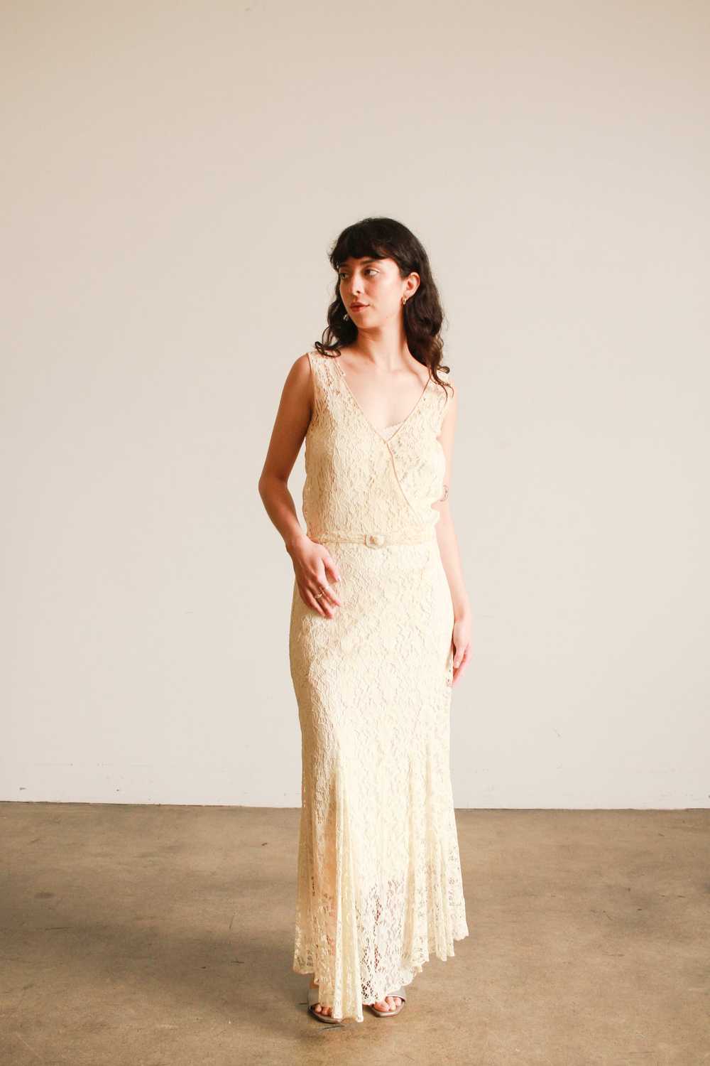 1930s Ecru Lace Cotton Bias Gown - image 3