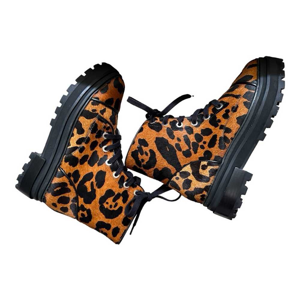 Schutz Maylova Calf Hair Leopard Print Combat Boo… - image 3