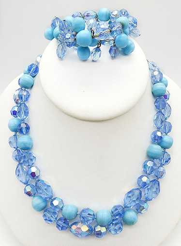Hobé Blue Crystal Aqua Bead Demi Parure - image 1