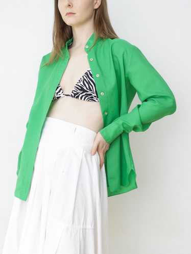 Kelly Green Band Collar Button Up Blouse - image 1