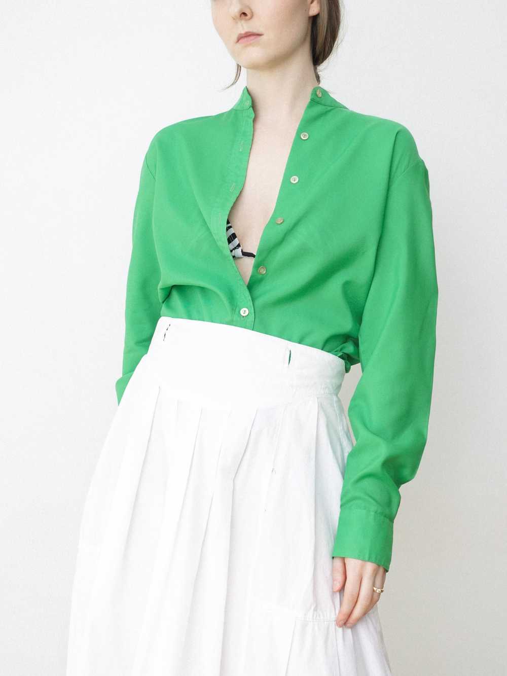 Kelly Green Band Collar Button Up Blouse - image 2