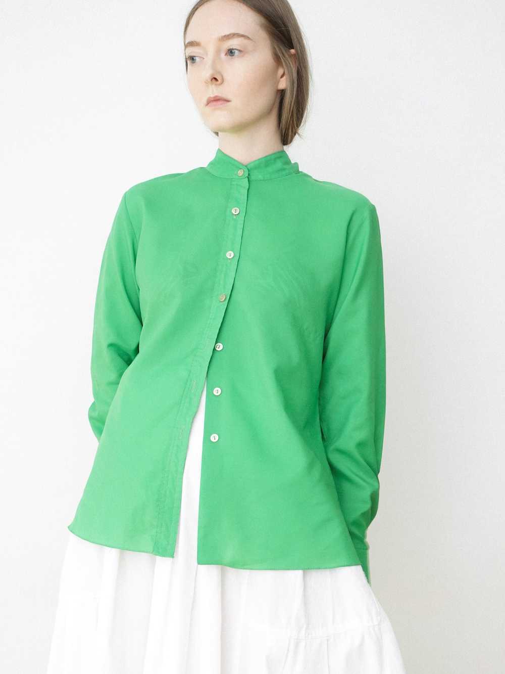 Kelly Green Band Collar Button Up Blouse - image 3