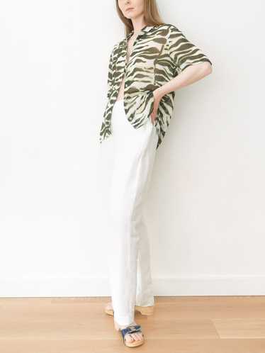 High Waisted White Linen Trousers