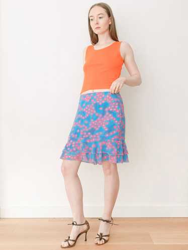 Pink and Blue Bubble Print Ruffle Skirt