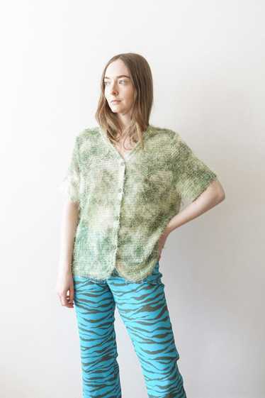 Green Fuzzy Button Up Blouse