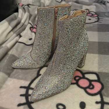 Betsey Johnson silver rhinestone heeled boots siz… - image 1