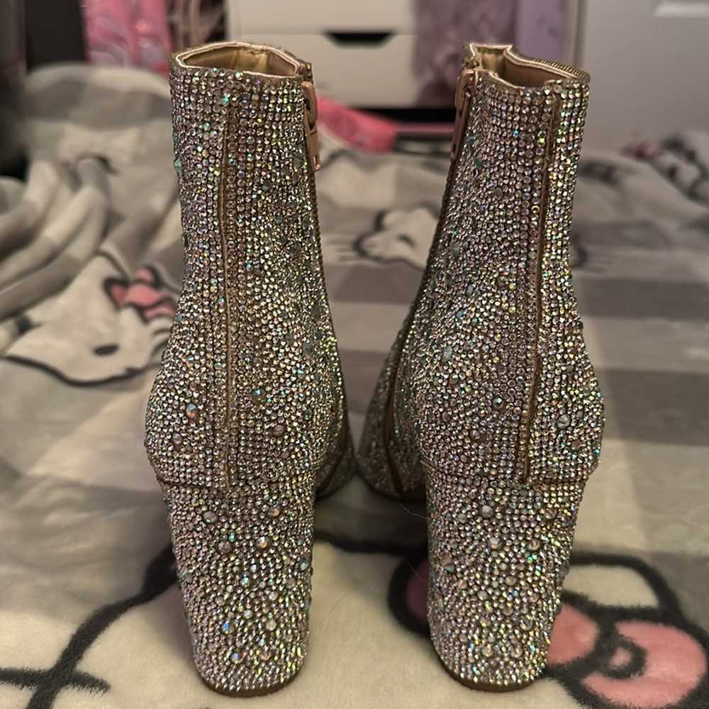 Betsey Johnson silver rhinestone heeled boots siz… - image 6