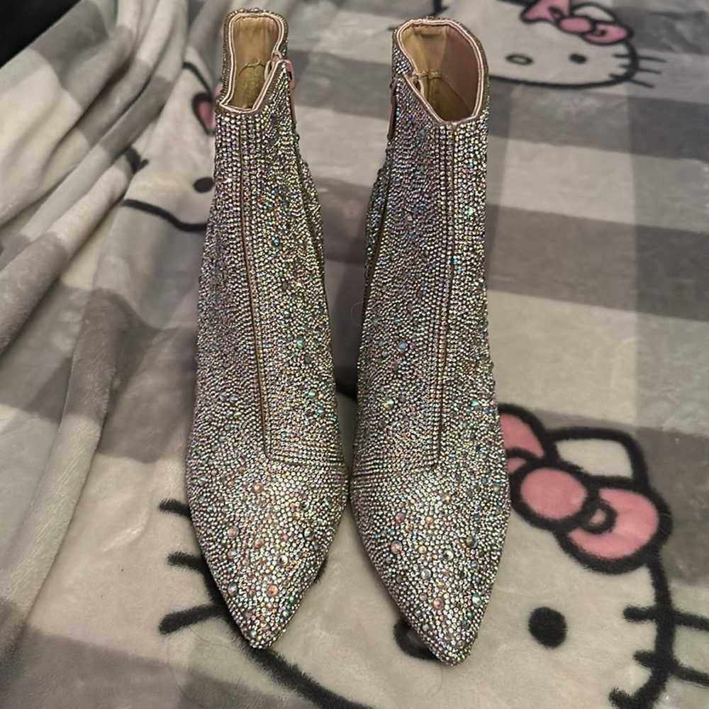 Betsey Johnson silver rhinestone heeled boots siz… - image 9