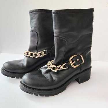 Mally Black Leather Gold Chain Lug Sole Boots EU38 - image 1