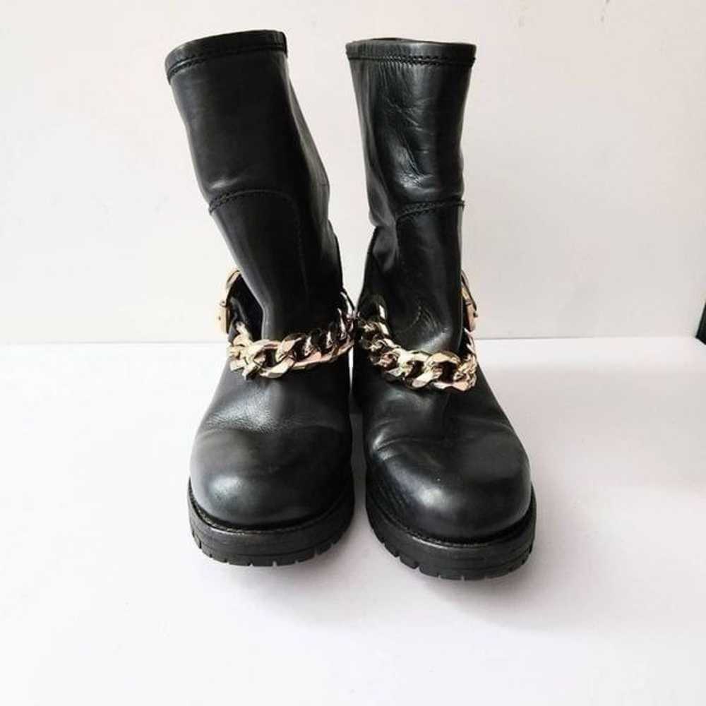 Mally Black Leather Gold Chain Lug Sole Boots EU38 - image 4