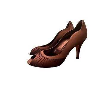 NINA Peep Toe Heels | Satin Chocolate | Size 6