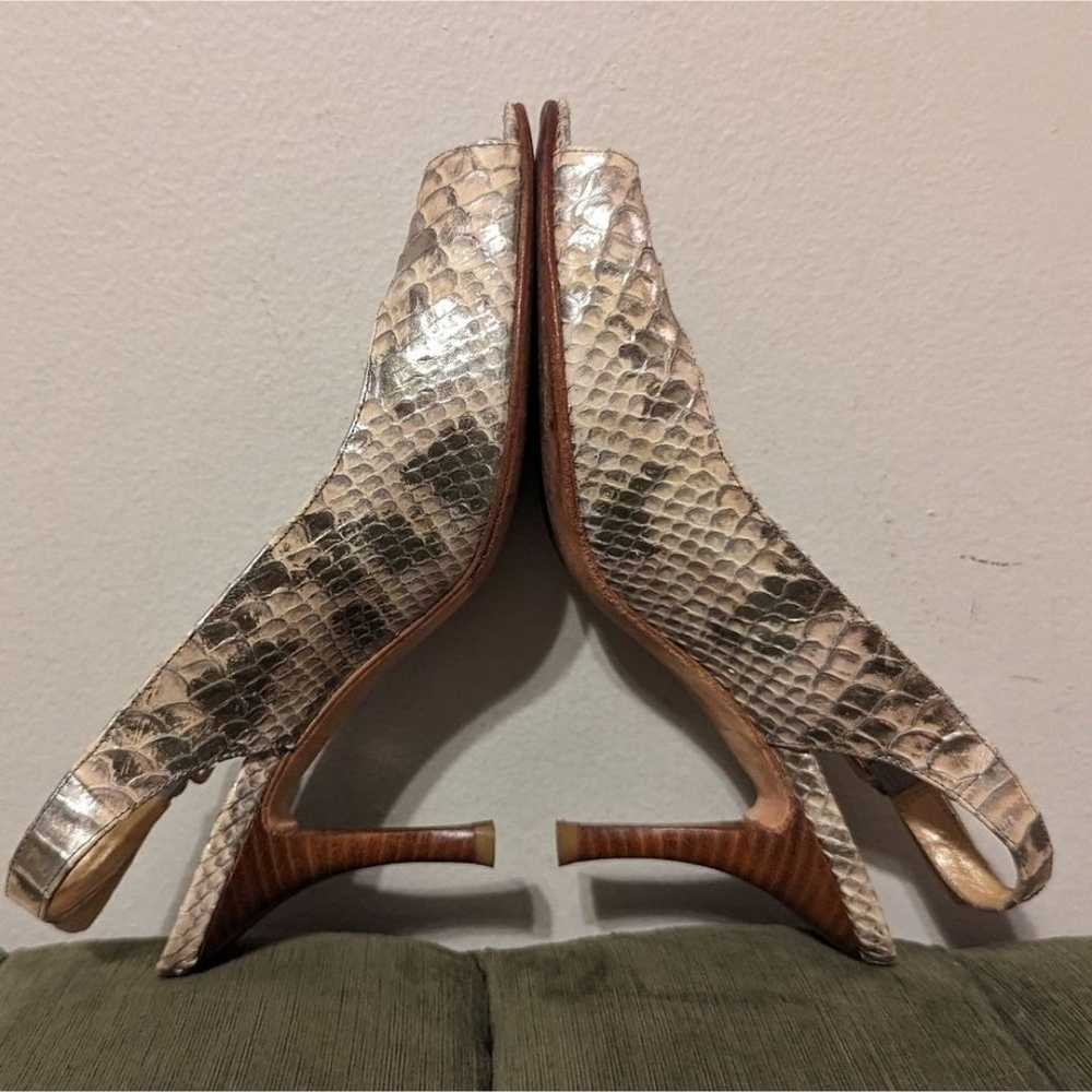 Stuart Weitzman Snakeskin Embossed Peep Toe Leath… - image 4