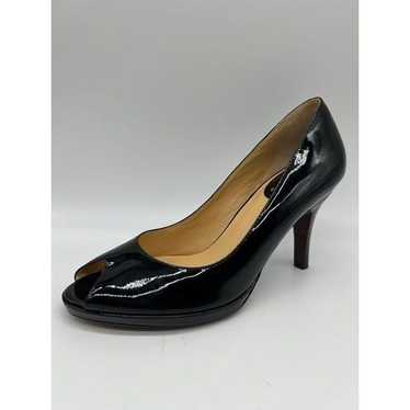 COLE HAAN Black Patent Leather Peep Toe Heels Sz … - image 1