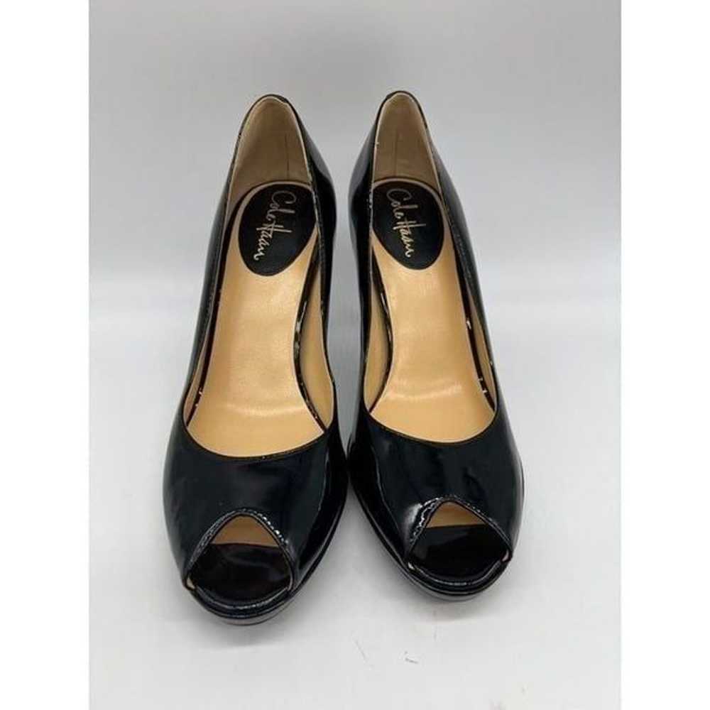 COLE HAAN Black Patent Leather Peep Toe Heels Sz … - image 3