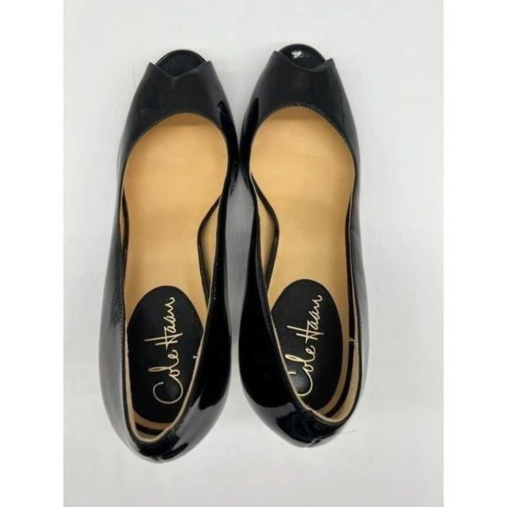 COLE HAAN Black Patent Leather Peep Toe Heels Sz … - image 5