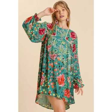 Umgee USA Floral Long Sleeve Crochet Inset Tunic … - image 1