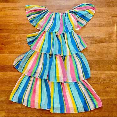 Lulus striped layered ruffled dress size small S b