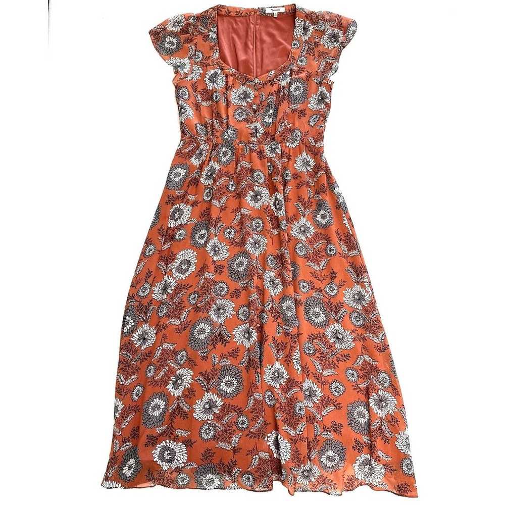 MADEWELL Orange Floral Midi Dress Sz 8 Sheer-Slee… - image 2