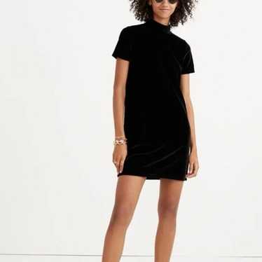 Madewell Women’s Black Velvet Mock Neck Short Sle… - image 1