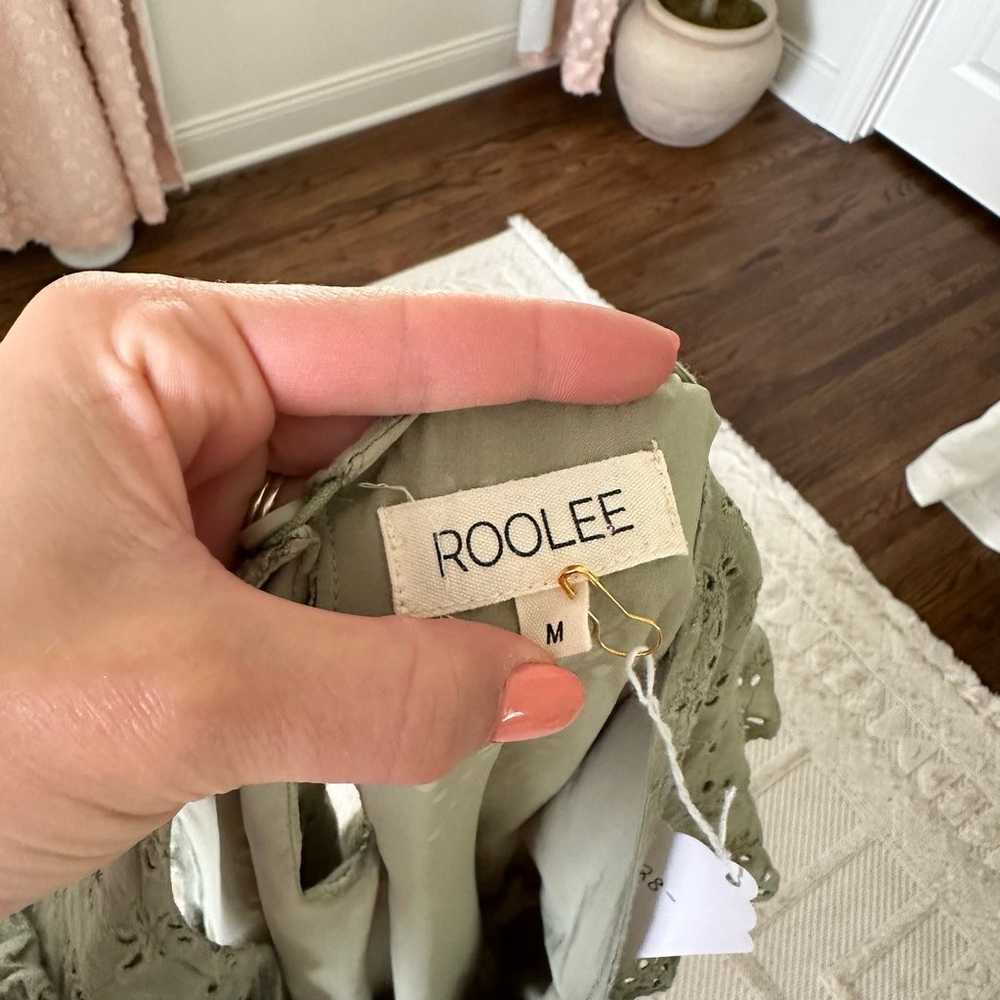 Roolee Eyelet Square Neck Mini Dress Green M - image 6