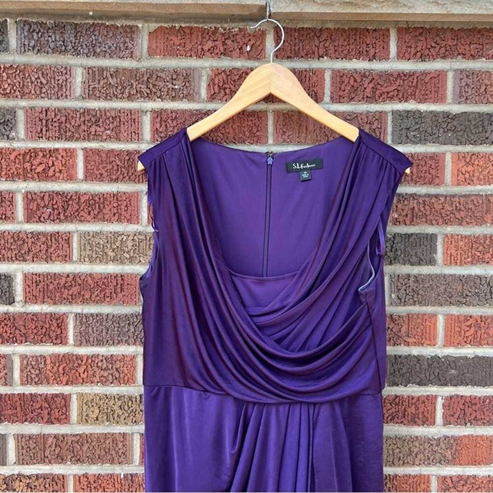 S.L. Fashions Purple Plunging Neck Sleeveless Dre… - image 2