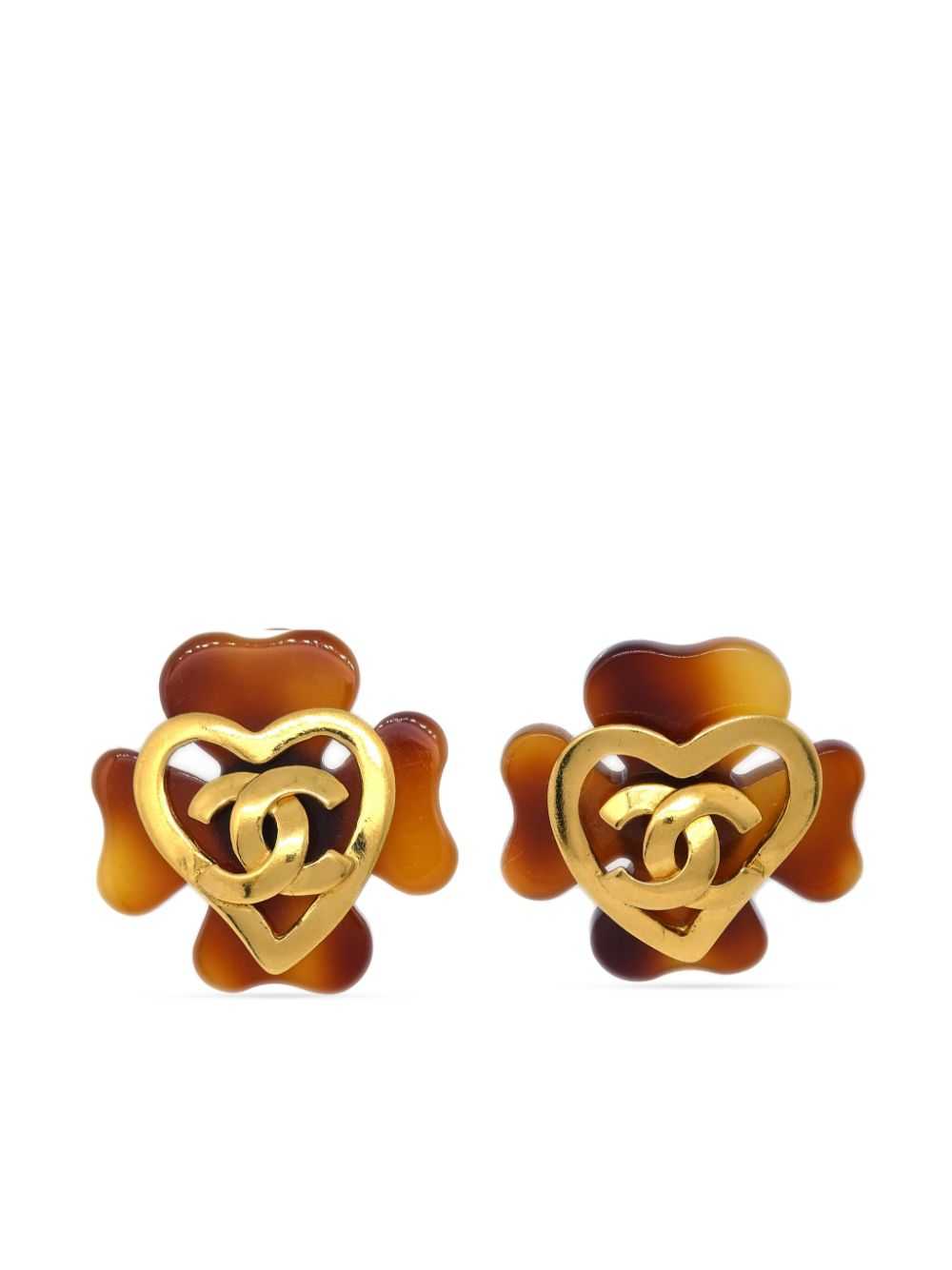 CHANEL Pre-Owned 1995 CC Clover clip-on earrings … - image 1