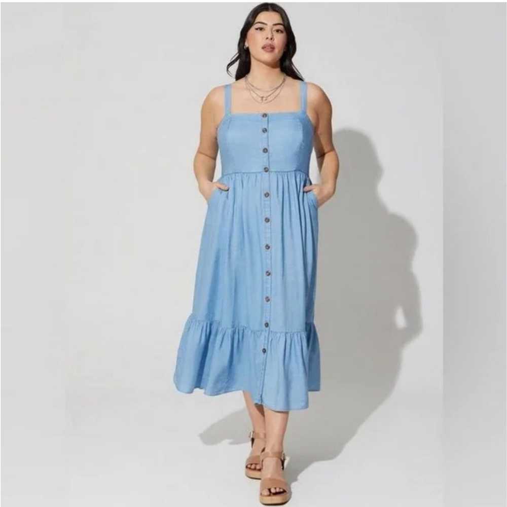 Torrid tea length chambray button front dress - image 1