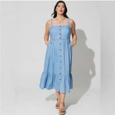 Torrid tea length chambray button front dress - image 1