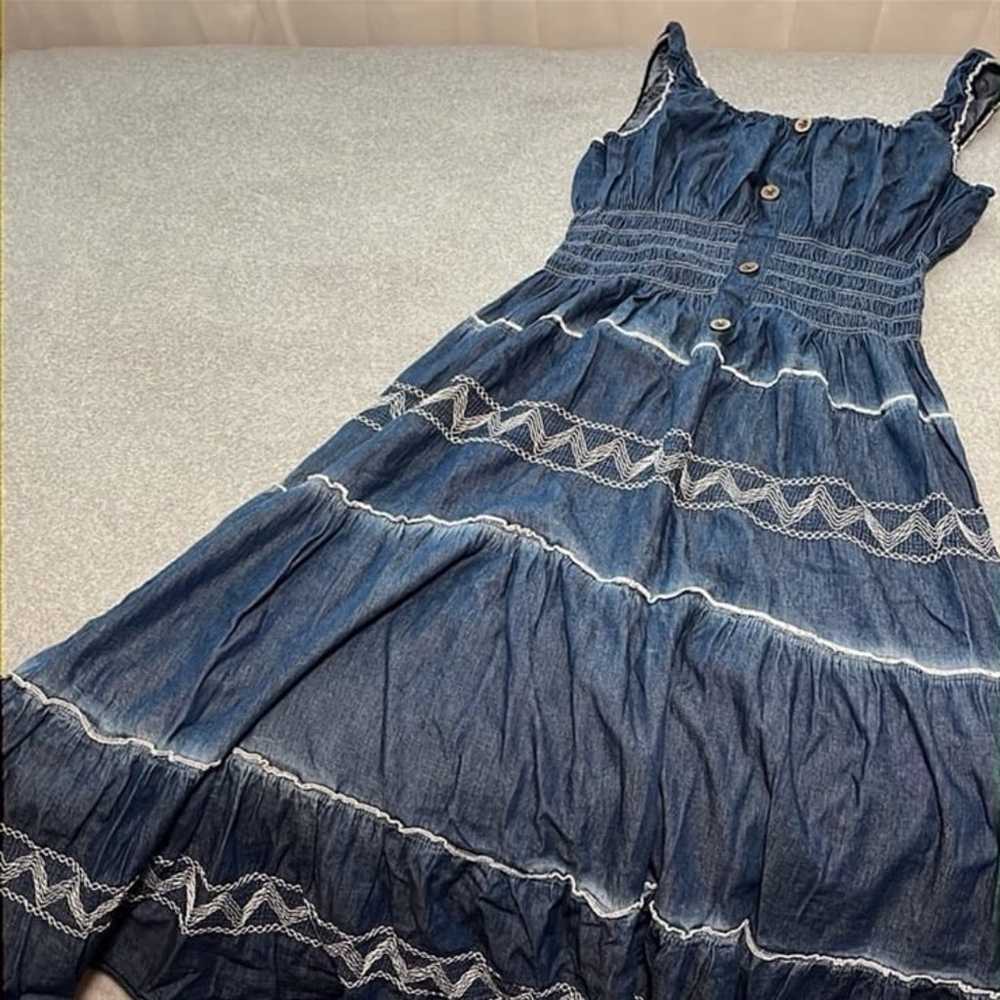 Boho Peasant Cottage Prairie Midi Dress XL Smocke… - image 11