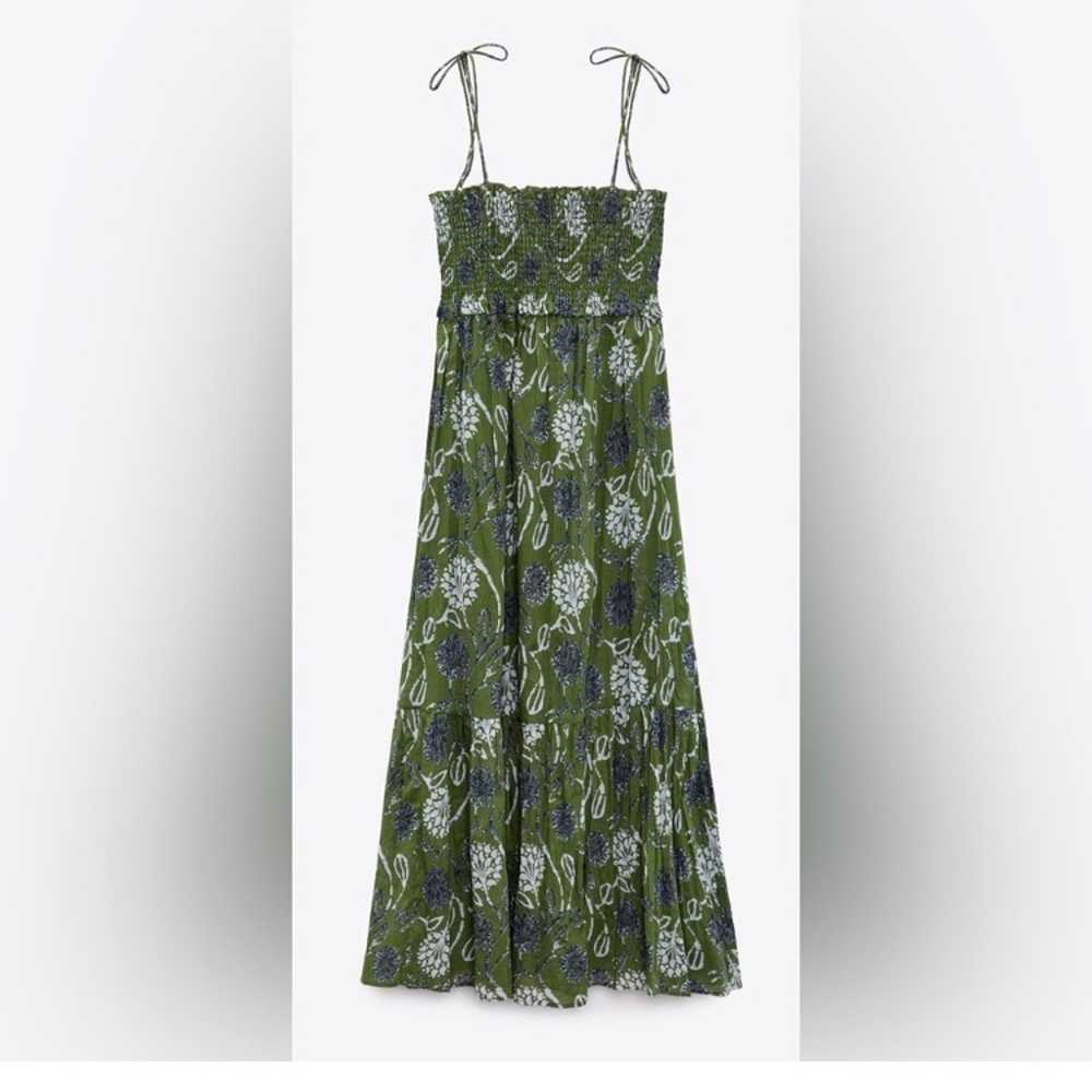 Zara Maxi Printed Smocked Maxi Dress Small - image 1