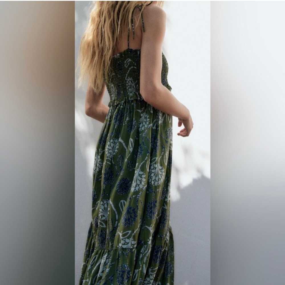 Zara Maxi Printed Smocked Maxi Dress Small - image 3