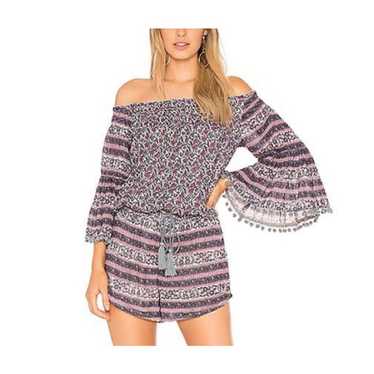 Anthropologie Raga Purple Mixed Print Off Shoulde… - image 1