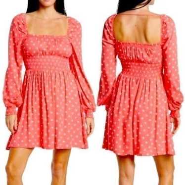 NEW AFRM Pink Long Sleeve Smocked Polka Dot Dress… - image 1