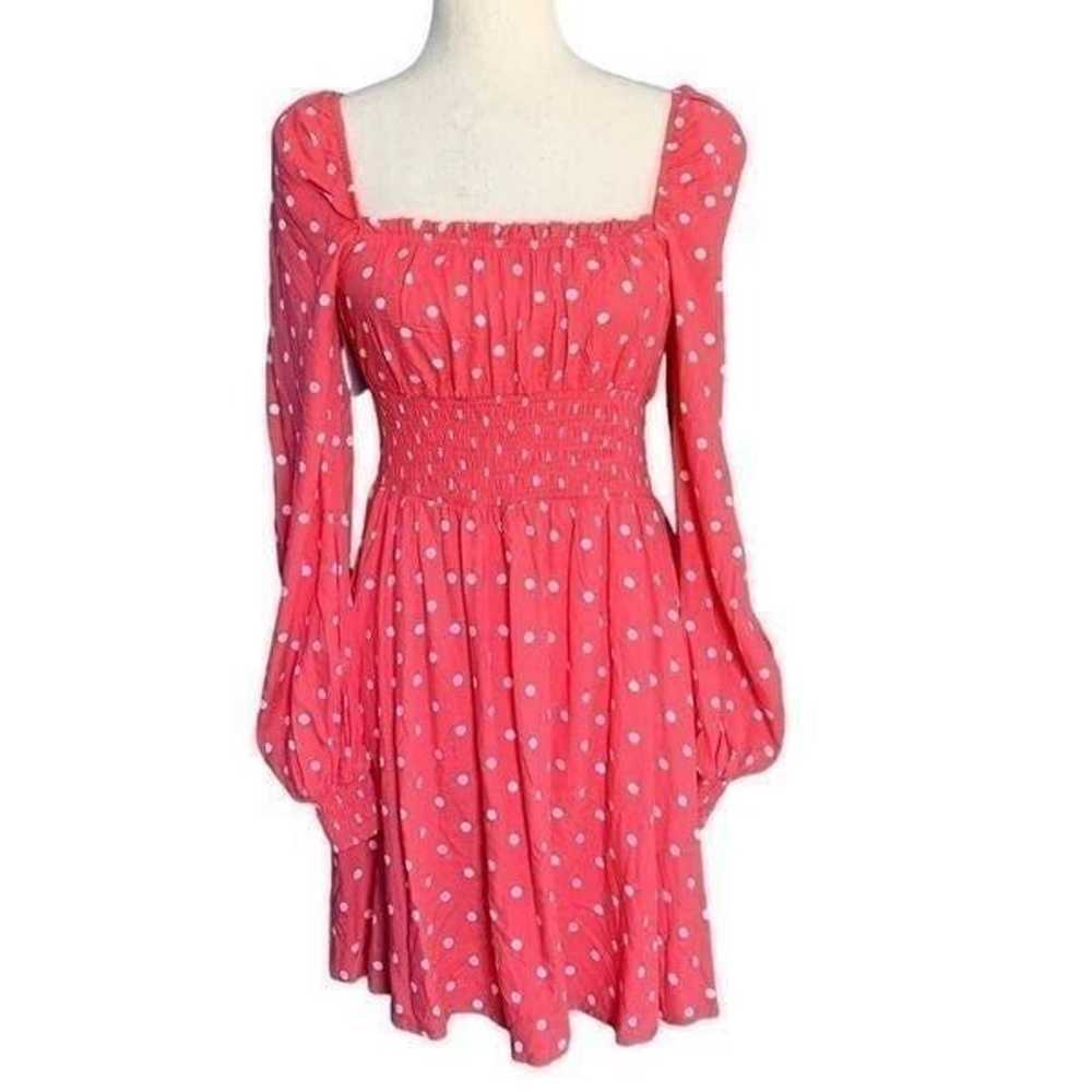 NEW AFRM Pink Long Sleeve Smocked Polka Dot Dress… - image 2