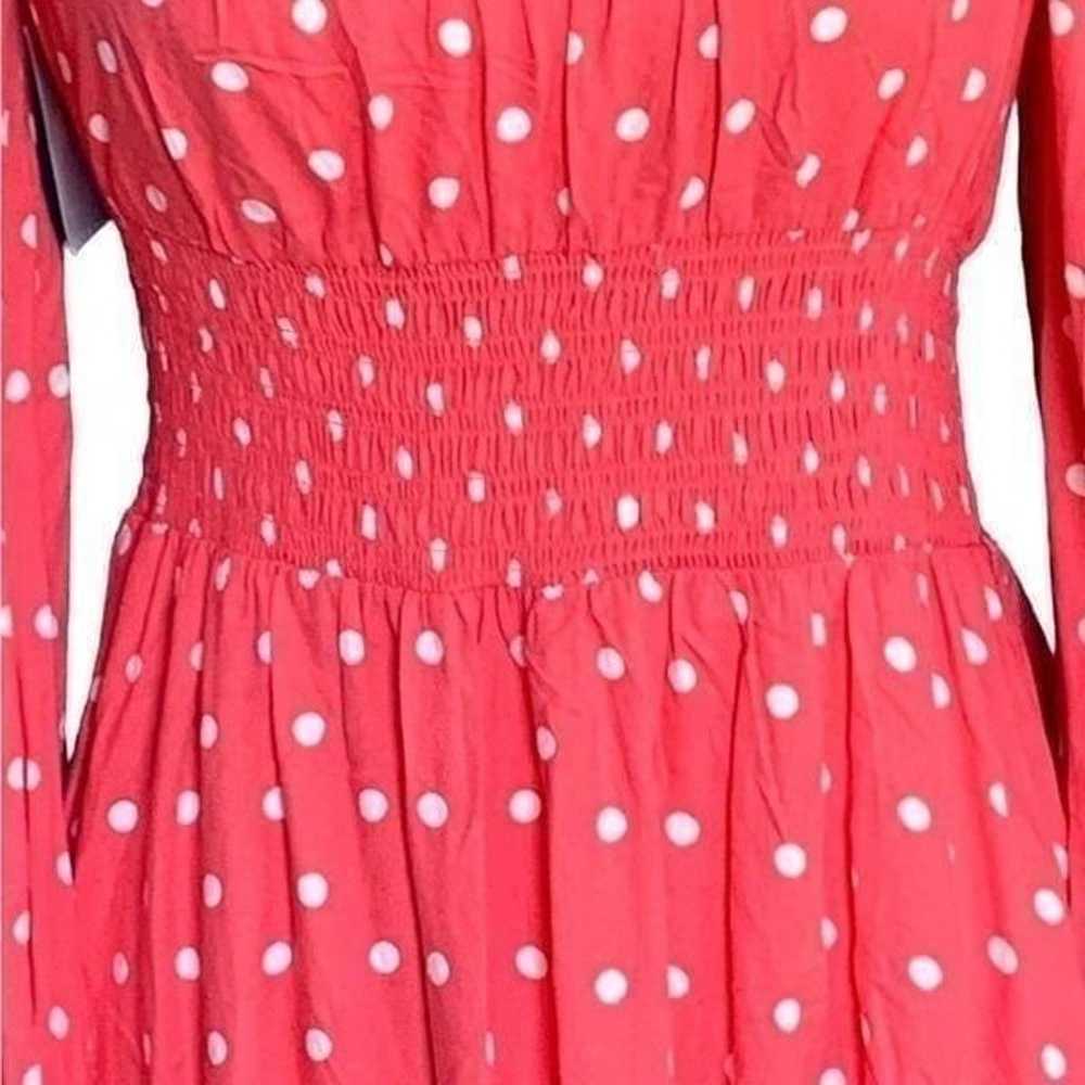NEW AFRM Pink Long Sleeve Smocked Polka Dot Dress… - image 3