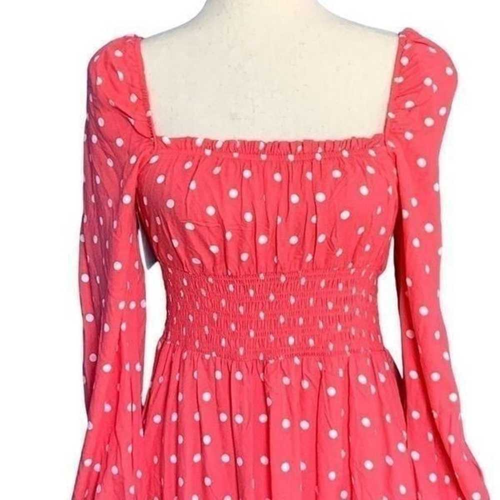 NEW AFRM Pink Long Sleeve Smocked Polka Dot Dress… - image 4