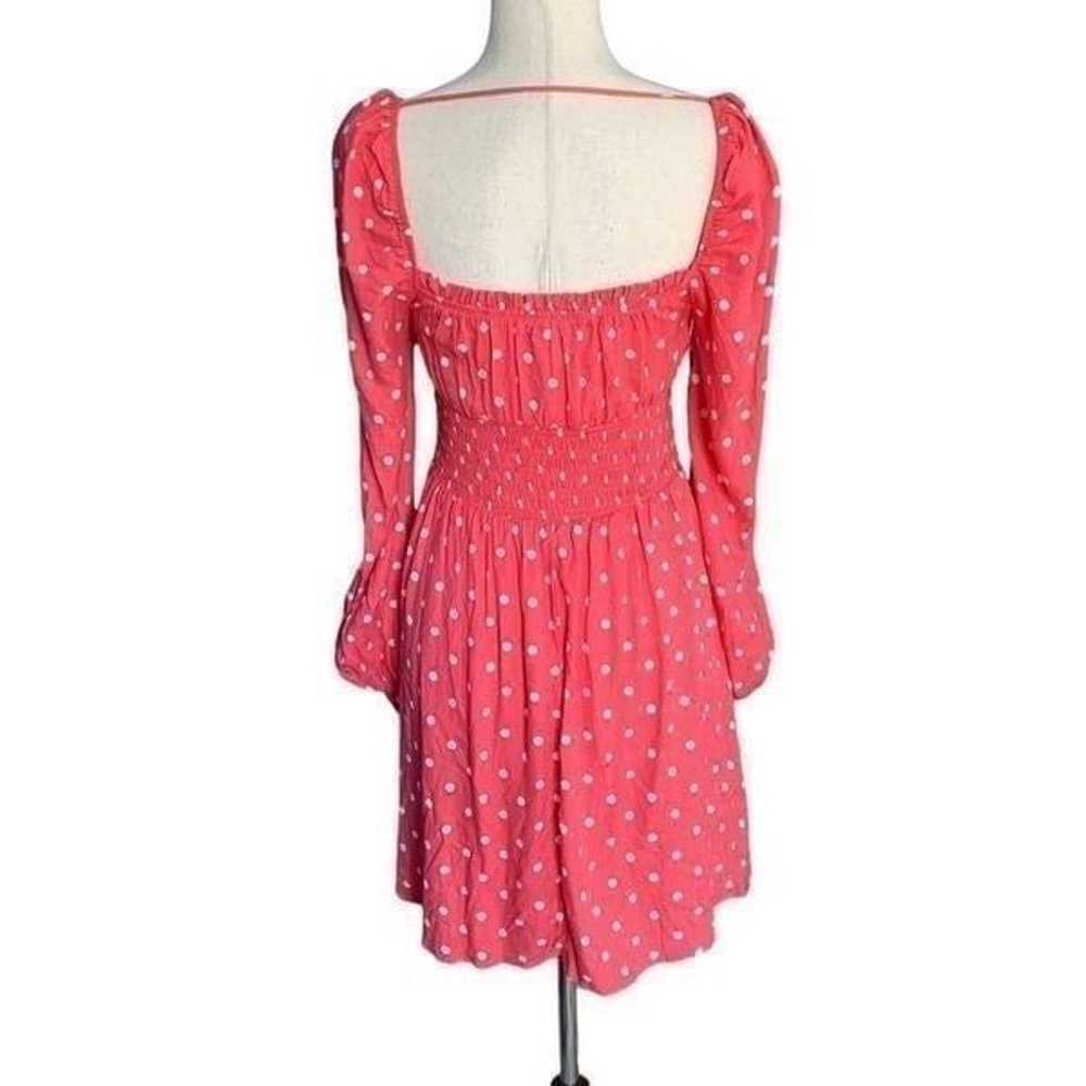 NEW AFRM Pink Long Sleeve Smocked Polka Dot Dress… - image 5