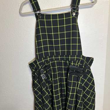 Hot Topic Black and Green plaid Overall Dress