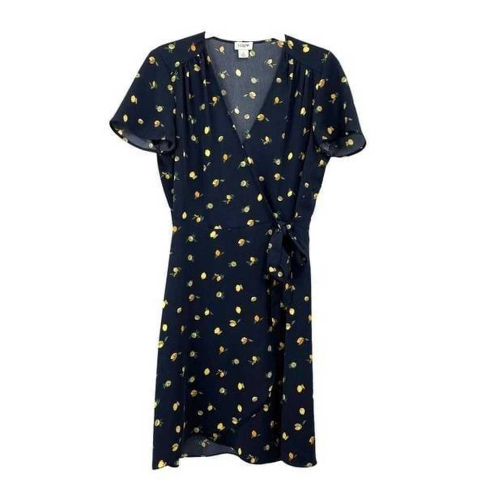 J. Crew Drapey twill lemon print wrap dress Sz 2 - image 2