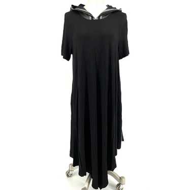 True Black Long Dress Short Sleeve Mesh Hood Stre… - image 1