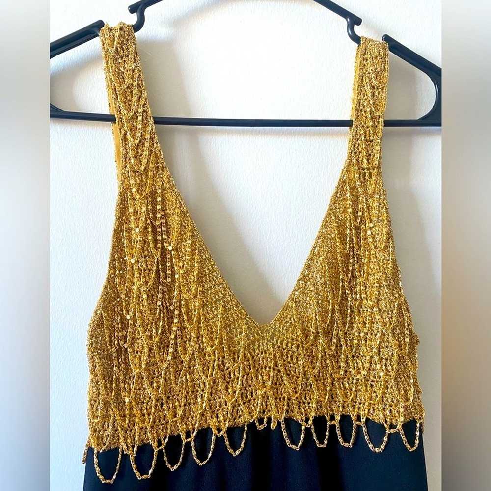 Vintage 60s/70s Custom Made V Neck V Back Gold Ch… - image 6