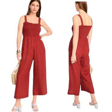 J. Crew 100% Linen Smocked Jumpsuit - Size Small … - image 1